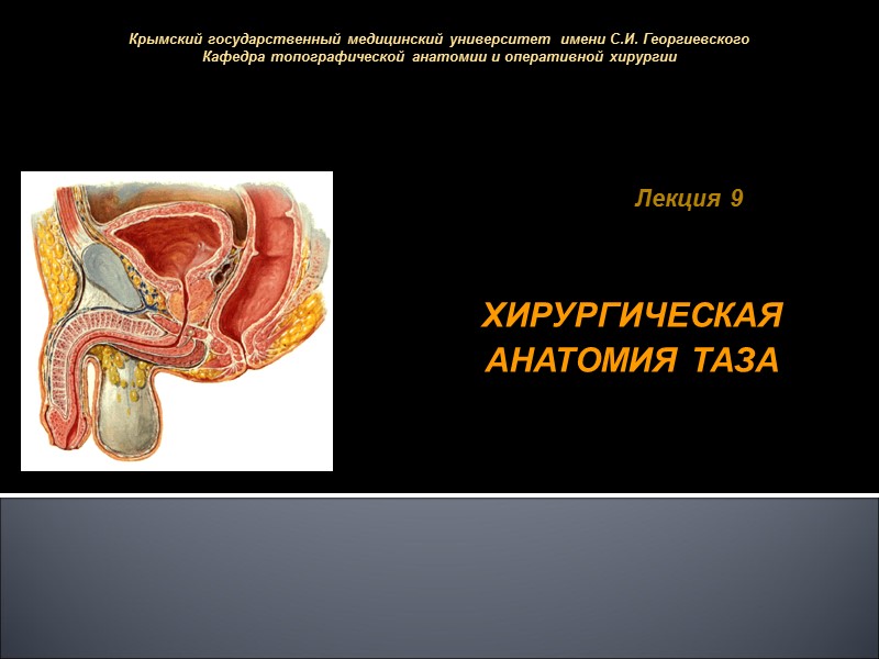 Лекция 9 ХИРУРГИЧЕСКАЯ АНАТОМИЯ ТАЗА Крымский государственный медицинский университет  имени С.И. Георгиевского Кафедра
